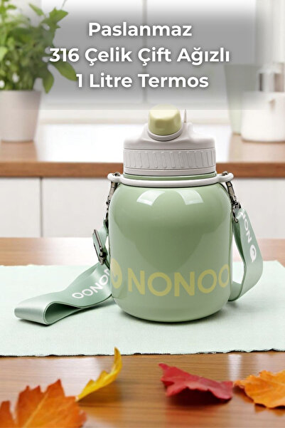 Sevinse Home Nonoo 316 Çelik 1 Litre Yeşil Termos - Çift Katmanlı Yalıtım, Ko...