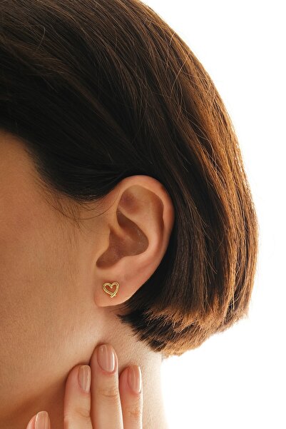 Söğütlü Silver Gümüş altın yaldızlı mucize kalp küpe SGTL12832GOLD