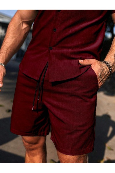 YNGMENCLASS Non-Sweating Textured Men's Shorts Shirt Set