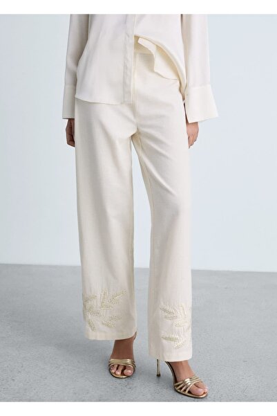 MANGO Woman Embroidered straight cut pants