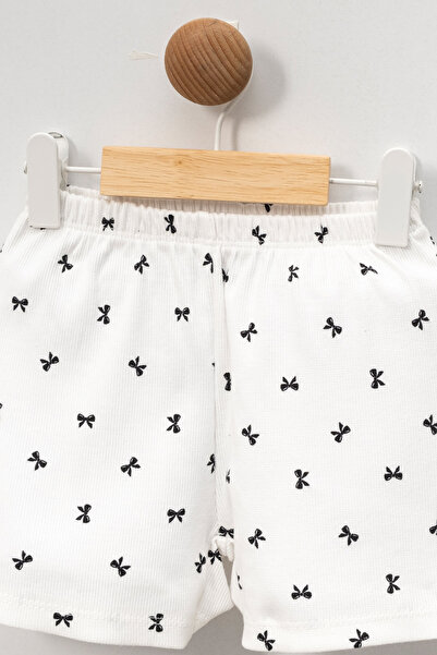 babynup Small Ribbon Patterned Soft Corduroy Shorts Set