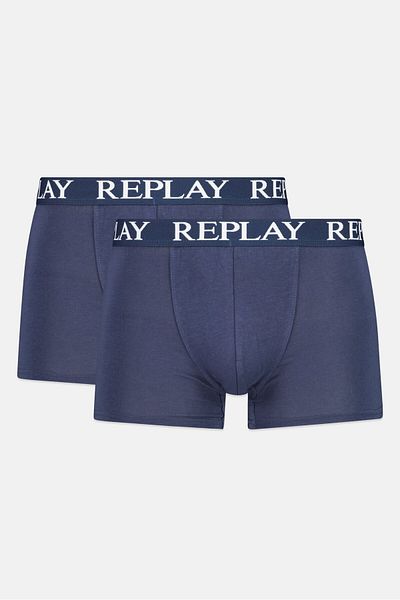 Replay Men 2 Pack Brand Logo Trunks, Navy