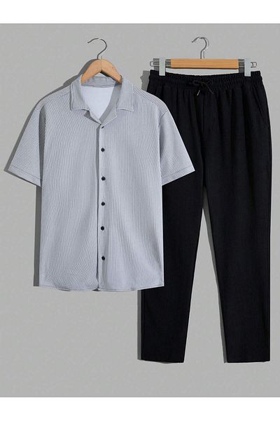 YNGMENCLASS Non-Sweating Textured Men's Pants Shirt Suit