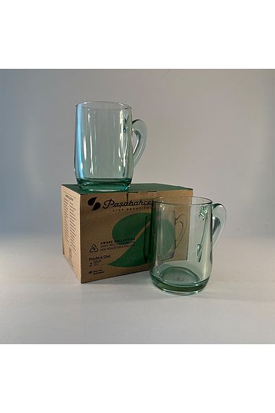 Paşabahçe 55531 Aware Green Glass 2 Piece 335 Cc Tea and Coffee Glass Set with Handle