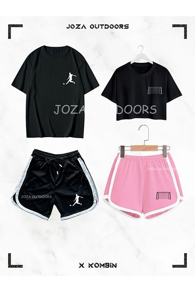 Joza Outdoors Női férfi labdarúgó focikapu nyomtatott szerető pár kombinációs design túlméretes póló rövidnadrág szett 4 darab