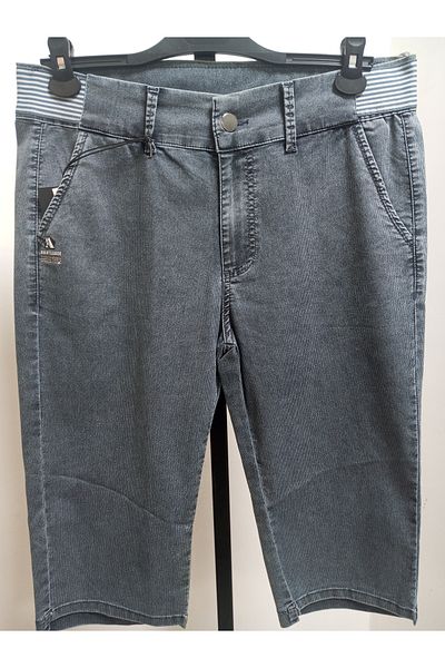 AKŞEN GİYİM Plus Size Full Lycra High Elastic Waist Knee Length 4 Pocket Bermuda Thin Cotton Linen Capri
