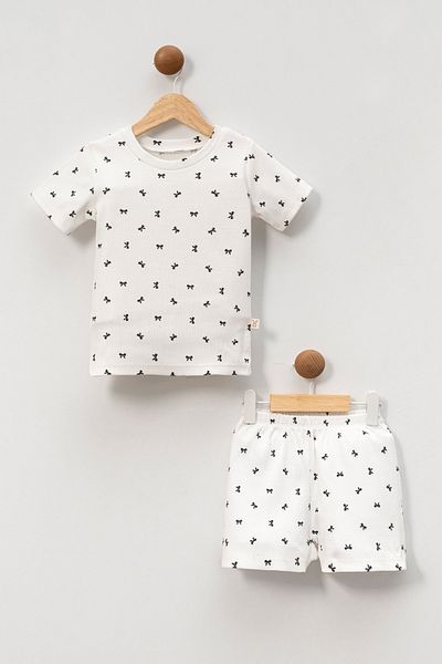 babynup Small Ribbon Patterned Soft Corduroy Shorts Set