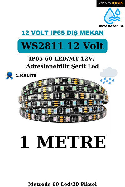 ankarateknik Ws2811 Ip65 Silikonlu Adreslenebilir Argb Piksel Şerit Led / 12v...