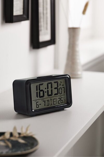 Tchibo ساعة منبه رقمية LCD يتم التحكم فيها عن طريق الراديو، باللون الأسود