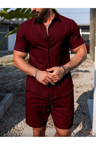 YNGMENCLASS Non-Sweating Textured Men's Shorts Shirt Set