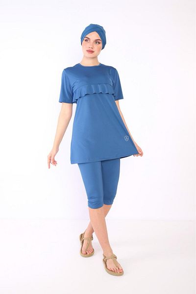XORVİO Costum de baie Capri Burkini pentru femei, cu jumătate de mânecă, din țesătură hidrofugă, lycra, cu uscare rapidă, pentru piscină semi-închisă