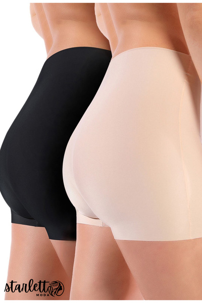 Starlett Moda Women's Black / Skin Color Seamless Laser Cut 2 Pack Extra Comfortable Boxers