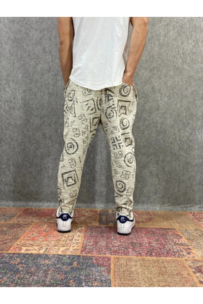 FıttingRoom Bohemian Baggy Pants with Elastic Waist Aztec Pattern