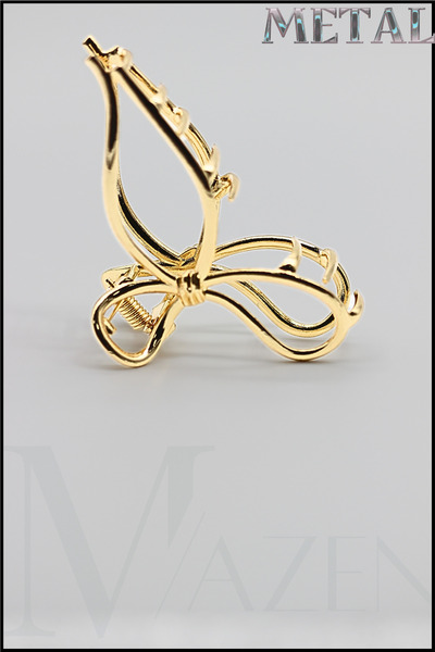 MAZEN Agrafă de păr din metal de culoare aurie în formă de arc, elegantă, 7 cm