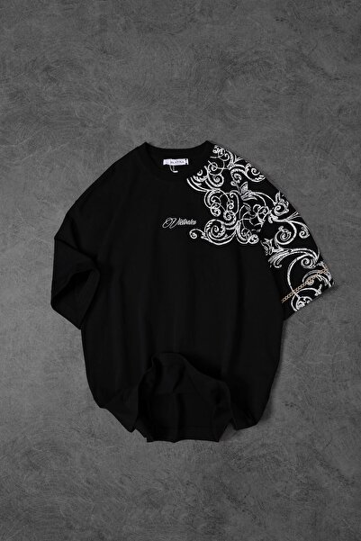 Slatra Men's Black Victories Patch Embroidered Oversize Tshirt
