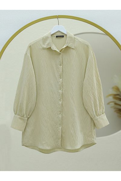Modamorfo Classic Collar Buttoned Oval Cut Shirt Stone Color