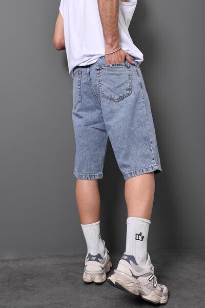 Slatra Men's Blue Baggy Denim Shorts