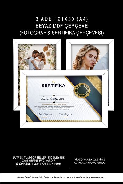 Bytwo 3 Pieces 21X30 Frame - Photo & Certificate Frame - White Frame - Mdf A4 Frame