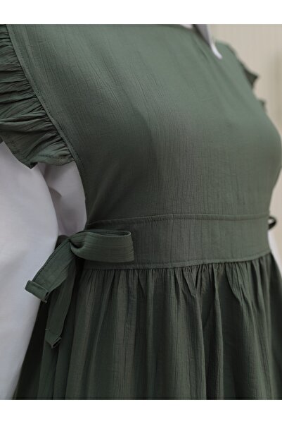 Modamorfo Φόρεμα Gilet με λεπτομέρεια βολάν με δεμένη μέση - Χακί