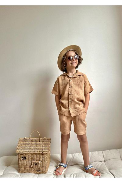 Jolly Kids Boy's Muslin Fabric Shirt Suit