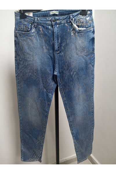AKŞEN GİYİM Pantaloni de damă, cu talie înaltă, cu talie înaltă, blugi lungi
