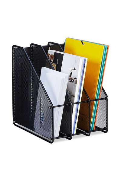 Relaxdays Desk Organizer With 3 Vertical Compartments, Made Of Steel, 31.5 X 24 X 29 Cm, Black