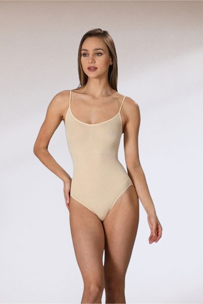 clavia Rope Strap Snap Fastener Bodysuit Cotton Undershirt Beige