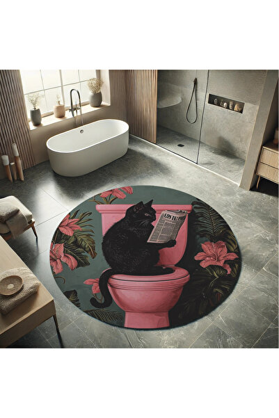 Rugs Modern Halı Alya Koleksiyonu Gazete Okuyan Siyah Kedi Detaylı Dokuma Tab...