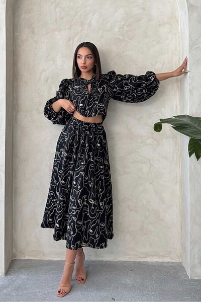 HARVESSE Fusta de in brodat negru care oferă eleganță modernă