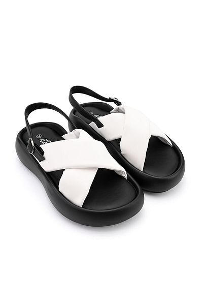 Tmall Sandale de damă, din piele ecologică, Sa21, albe