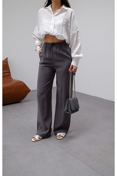 veres Women's Smoked Soft Modal Woven Fabric Wide Leg Elastic Waist Draped Summer Pants