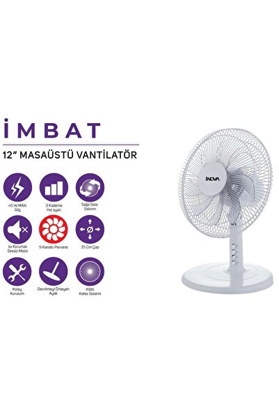 Genel Markalar İnova Masa Üstü Vantilatör Serinletici 12 Inç 35 Cm 9 Pervane 45 Watt