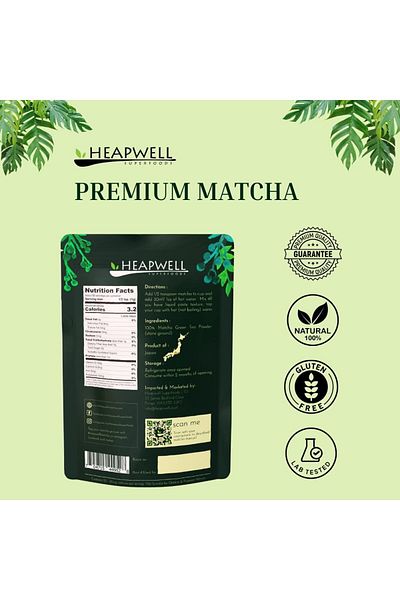 Matcha Heapwell Superfoods Japanese Green Tea Powder, 50g | Sourced From Shizuoka, Japan Pack Of 2
