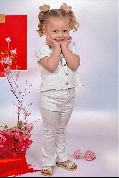 DOLCE KİDS Kız Çocuk Ve Bebek Flare Fit Ispanyol Paça Gabardin Pantolon( Pamuk Likra)