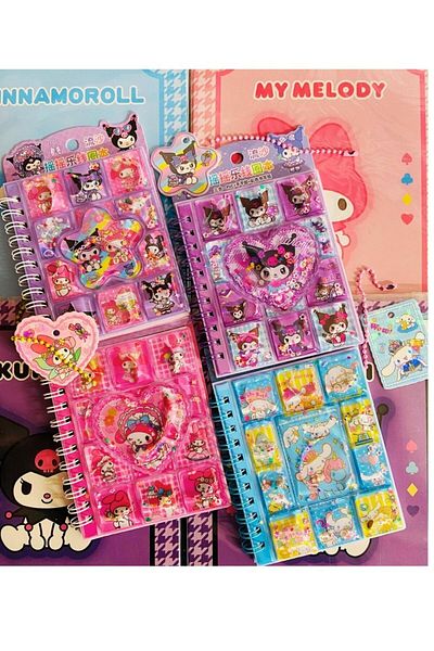 EyER Shoping Kuromi My Melody Cinnamoroll Sanrio 3D Juicy Cover Notebook 8 ورقات ملصق 30 ورقة مفكرة 1 قطعة