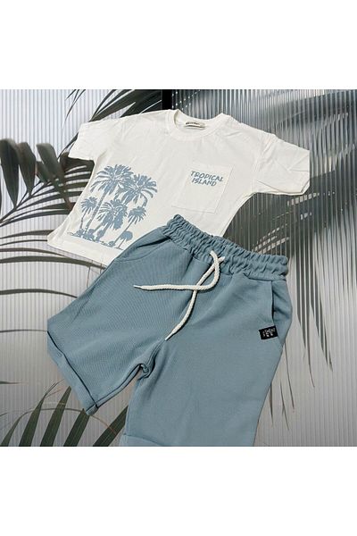 sinmm Tricou și pantaloni scurți din țesătură pentru băieți Set de sus și de jos YmN13