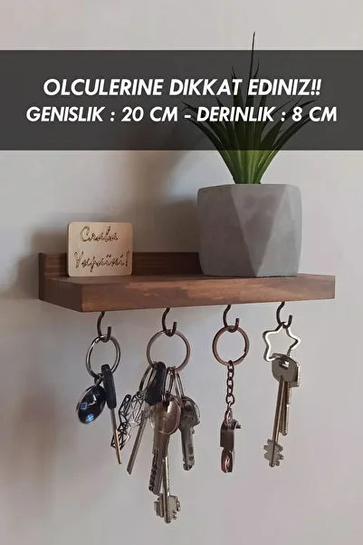 Moola Key Hanger, Wooden Hanger Rack, Wall Shelf, Decorative Trophy Key Holder Hanger with 4 Hooks - 20 X 8 cm