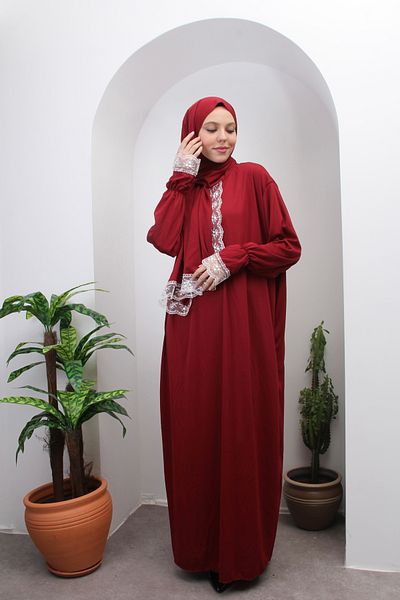 Defka Rochie de rugăciune hijab pentru femei, elegantă, cu dantelă, cu batic pe cap