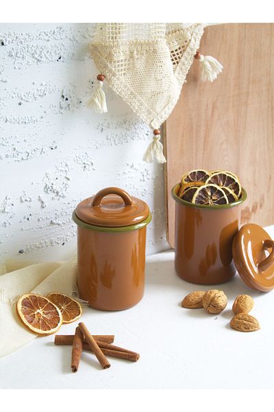 Elifle Enamel Spice Jar 850 ml Brown Jar Spice Set Storage Container