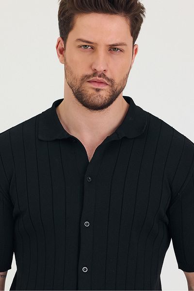 Tarz Cool Tricou tricotat cu guler polo pentru bărbați