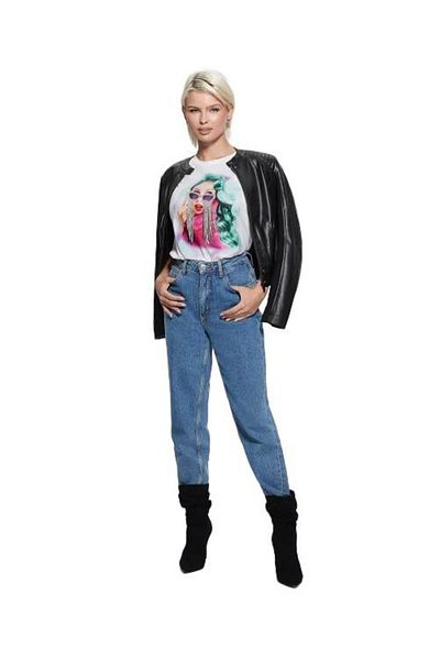 Guess SS FRINGE GLASSES EA tricou dama alb