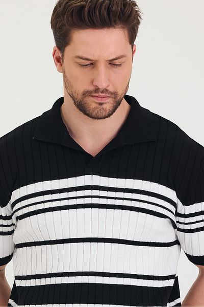 Tarz Cool Tricou Polo pentru bărbați, negru, alb, tricotaj cu detaliu