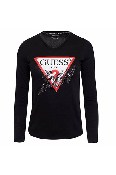 Guess Tricou dama LS VN ICON TEE, negru