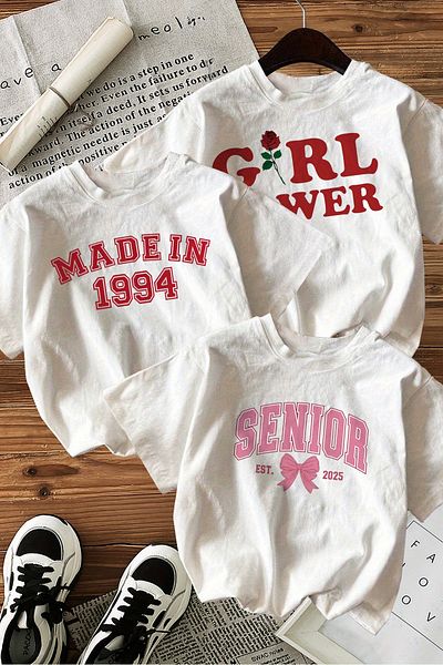 MYADA Senior Girl Power 3-Piece Printed Set Trend T-Shirt 23616
