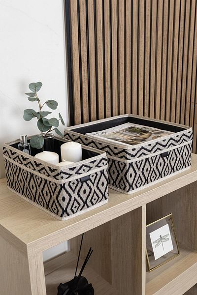 Hesaplı Kasa Bohe 2 Drawer and Shelf Organizer Basket, Set of 2