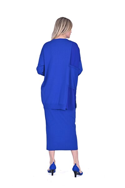 Invee İNVEE 6986 Kumaş Detaylı Sax Triko Tunik