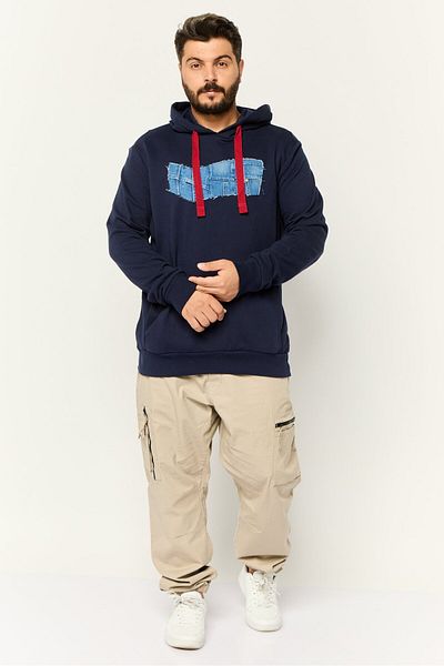 GAS Men Embroidered Long Sleeves Hooded Sweatshirt, Navy
