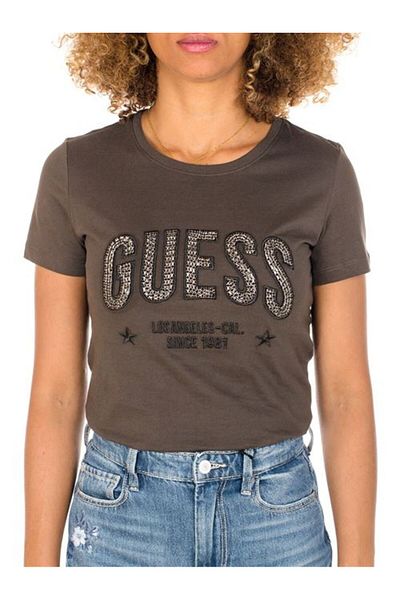 Guess GUESS SS CN MIRELA TEE women's t-shirt brown