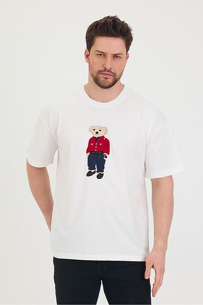 Tarz Cool Μπλουζάκι με λαιμόκοψη Oversize Teddy Bear με στάμπα casual unisex