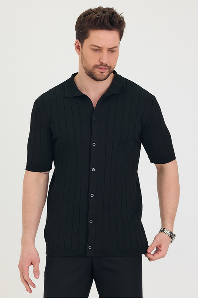 Tarz Cool Ανδρικό πλεκτό μπλουζάκι με λαιμόκοψη με λεπτομέρειες